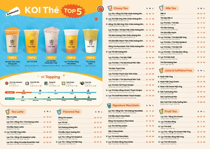 Bảng Calo Menu Koi Thé Chi Tiết Theo Size S, M, L: Top Best Seller & Cách Tùy Chỉnh Uống Không Béo