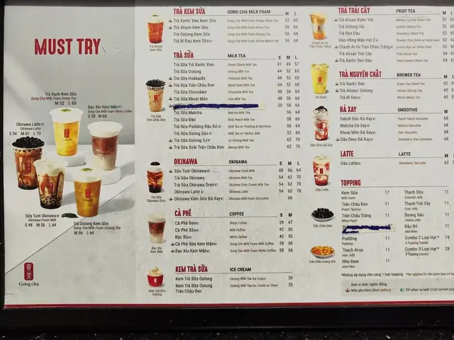 Menu & Bảng Giá Trà Sữa Gong Cha Mới Nhất 2026 (chi Tiết Theo Size S, M, L)