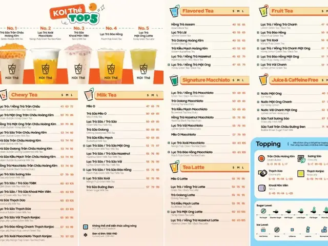 Menu Koi Thé Mới Nhất 2026: Bảng Giá Chi Tiết Theo Size, Top Món Hot & Cách Đặt Hàng