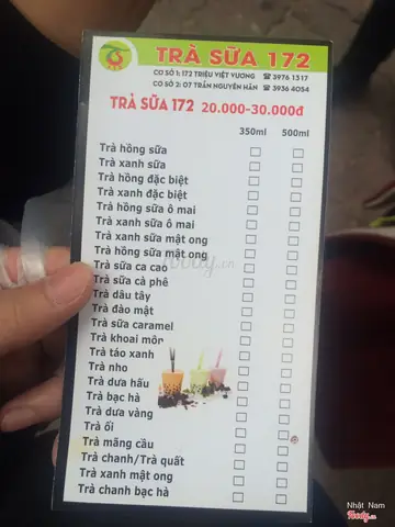 Menu Trà Sữa 172 Triệu Việt Vương: Danh Sách Món, Giá Cập Nhật & Cách Đặt Hàng