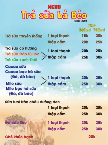 Menu, Giá, Địa Chỉ Trà Sữa 3 Béo & Bà Béo: Đặt Online Nhanh (shopeefood, Grab, Foody)
