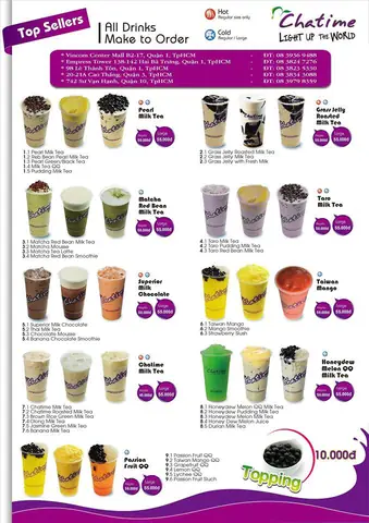 Trà Sữa Chatime: Menu, Giá, Chi Nhánh & Review Chi Tiết 2026 1 Trà Sữa Chatime: Menu, Giá, Chi Nhánh & Review Chi Tiết 2024