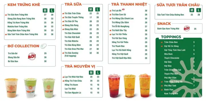 Menu Trà Sữa Sunday Basic Mới Nhất 2026: Danh Sách Món, Giá, Topping & Cách Đặt Hàng Online