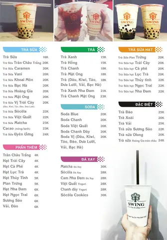 Trà Sữa Swing: Review Menu, Giá, Địa Chỉ Chi Nhánh Mỹ Thơ & Hà Nội (swing House)
