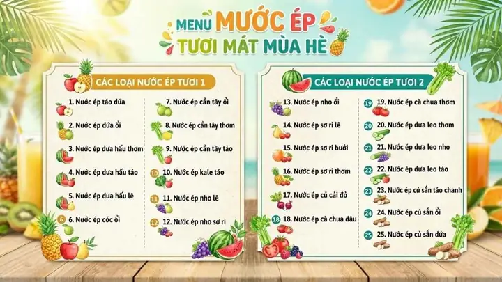 Tổng Hợp Menu 100+ Công Thức Mix Nước Ép Trái Cây Ngon, Đẹp Mắt, Tốt Cho Sức Khỏe