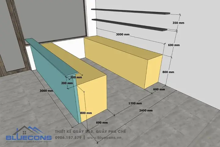 Kích Thước Chuẩn Quầy Pha Chế: Số Liệu Chiều Cao, Rộng, Sâu Theo Từng Loại Hình