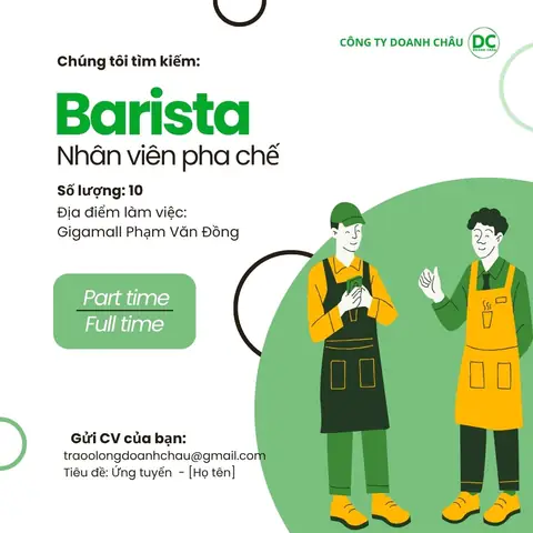 Tuyển Dụng Pha Chế / Barista Mới Nhất Tháng 8/2026: 1000+ Việc Làm Hà Nội, Tp.hcm, Toàn Quốc Lương Cao, Phúc Lợi Tốt